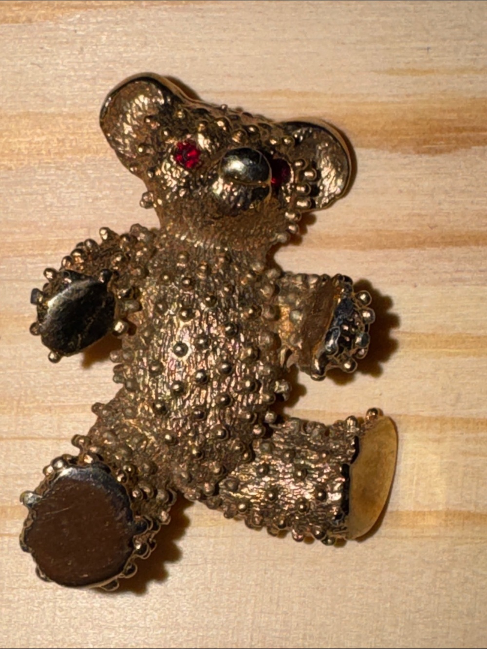 Vintage Gold tone Teddy Bear Pin with Red Eyes